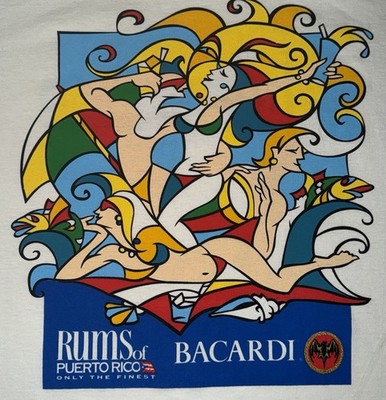 VINTAGE 1990s Bacardi Rums Puerto Rico Art Graphic Mens Large Made in USA