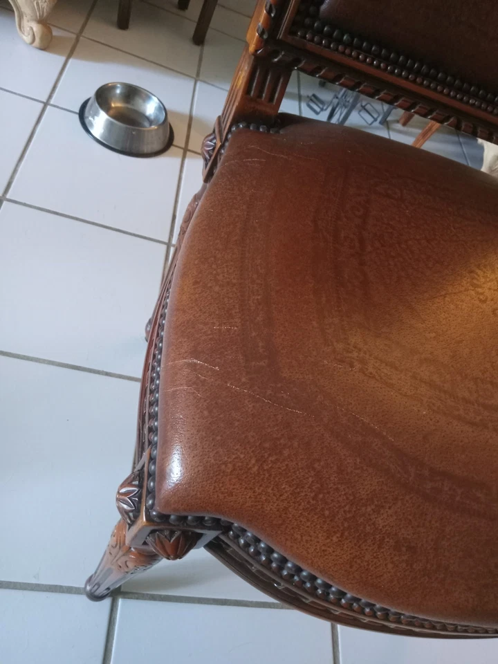 Silla Theodore Alexander de cuero tallado con cabeza de clavo, rara, SOLO RECOGIDA LOCAL  Foto 3 de 4