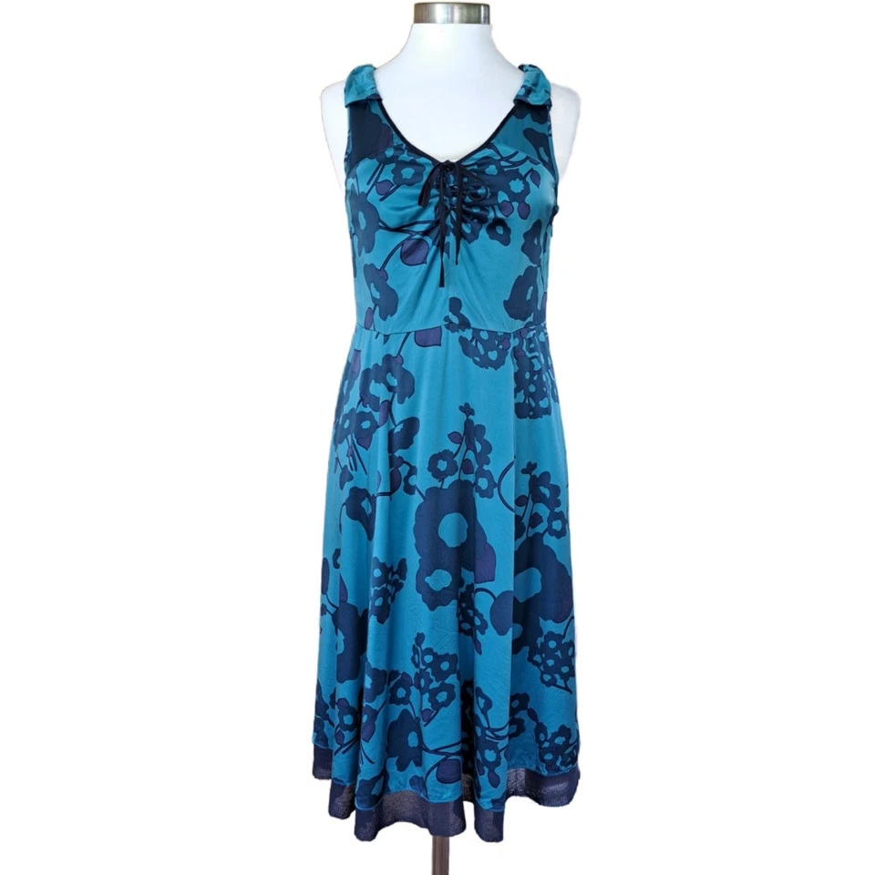 Vestido midi vintage y2k MARC JACOBS Rory Gilmore azul floral rosa pop seda talla 2 Foto 2 de 4