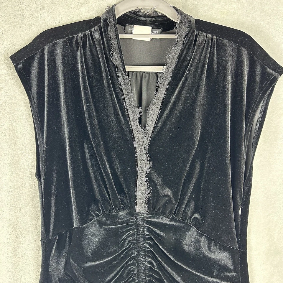 Vestido vintage Jonathan Martin terciopelo encaje ribete 12 negro acanalado caprichoso Foto 2 de 4