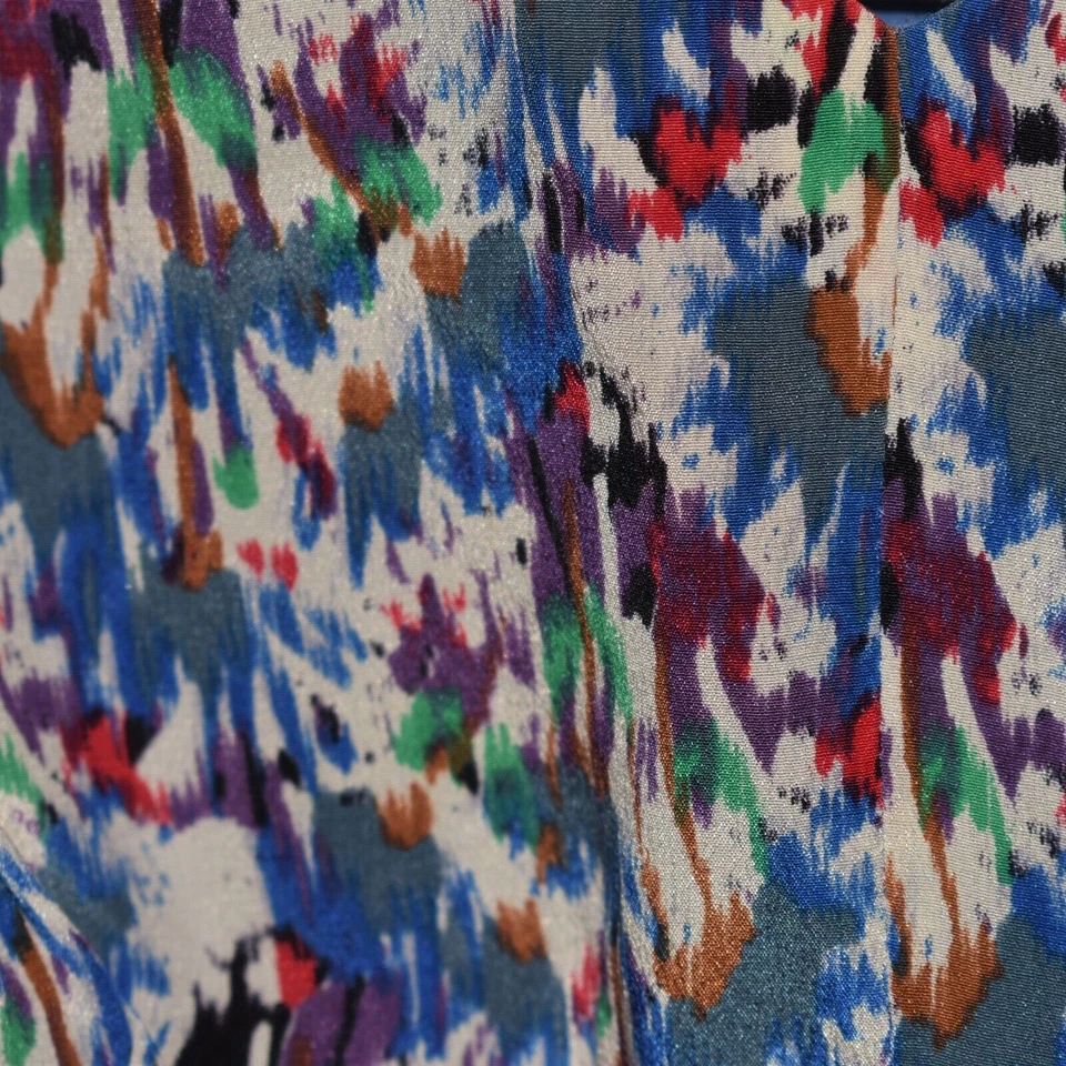 Blusa EDME & ESYLLTE $79 Sin Mangas Cuentas Seda Estampado Azul Abstracto Talla 2 Foto 4 de 4