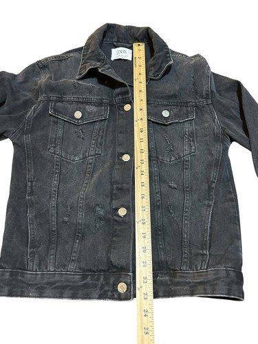 Zara Youth Teen Size 14 Black Denim Trucker Jacket - Picture 5 of 6