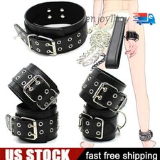 Binding Restraint PU Leather Hand Ankle Cuffs Neck Collar Set