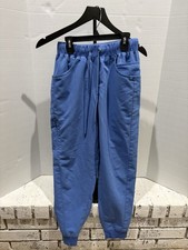 JAANUU Women  s Scrub Set Blue V-Neck Top  Jogger Pants Size M