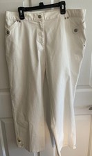 Hearts of Palm White Cropped Elastic Waist Pants, Ankle Beads, Women?s Sz 14
