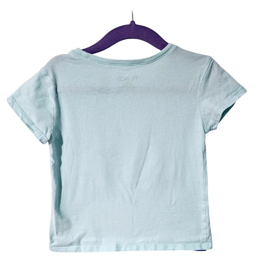 The Childrens Place Girls XS Short Sleeve Rainbow Unicorn Tee Shirt Pastel Blue - Image 3 of 4