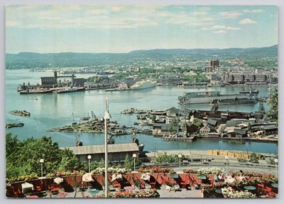 Vintage Postcard Oslo Norway Harbour View from Ekeberg Mittel Chromepost