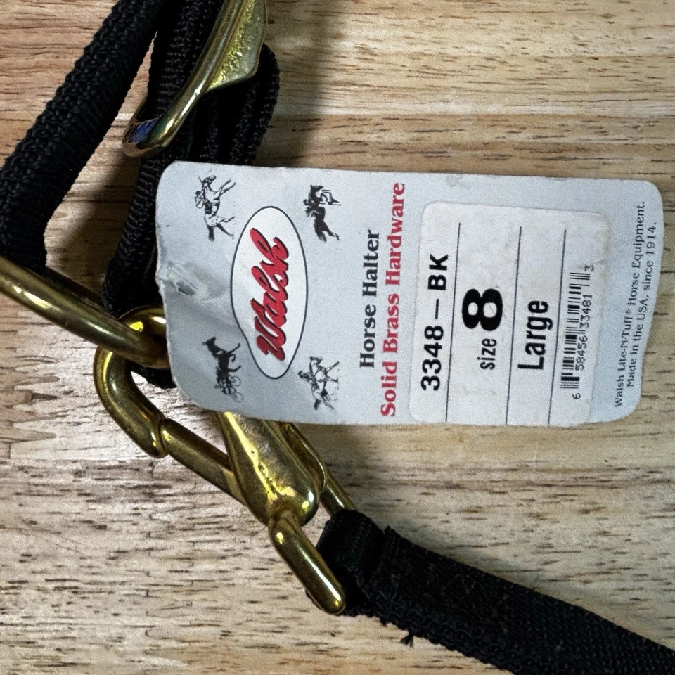 Halter Walsh Caballo Negro 1" Grande Talla 8 Nylon Latón Sólido Herrajes Nuevo con Etiquetas Foto 2 de 4