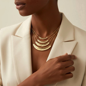 Authentic Olivia Welles 14k Gold Plated Hammered Layers Necklace $115 RC #97