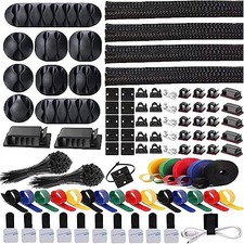 300PCS Cable Management Kit,4 Cable Sleeve 35 Cable Clips with 11Cord Black