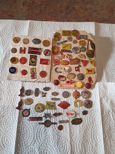 Metal Tobacco tags Vintage Lot of 80 Fancy Boy Mayos Lucky Joe Red Coon Ben Hur