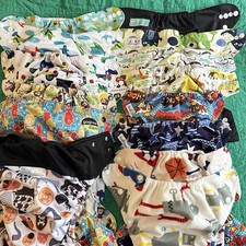 Lot 15 Cloth Diapers Boy Patterns Alva Baby Mama Koala Glow Bug 8 Inserts Male