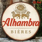 Tin Metal Signs Home Décor Vintage Decorative Featuring 'Alhambra Beer', a Round