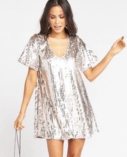 Show Me Your Mumu Emi Tunic Mini Dress Platinum Silver Sequin V-Neck Size M NWT
