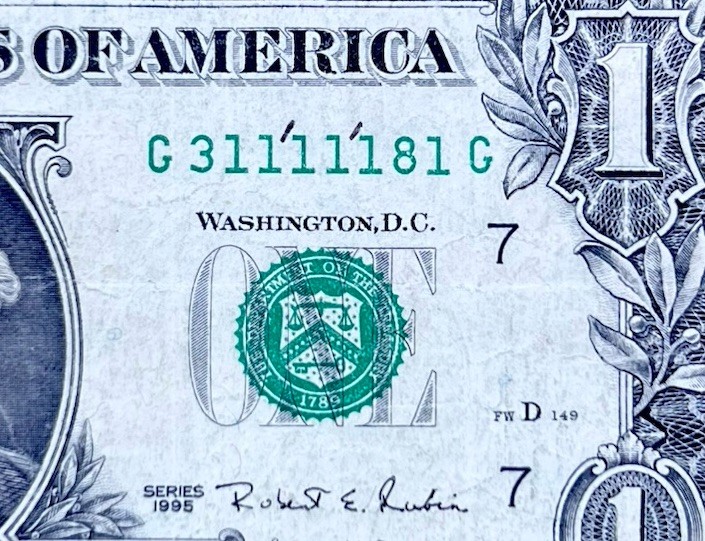 *** ((31111181)) $1 Note ((6 OF A KIND)) FANCY SERIAL NUMBER ((1995))