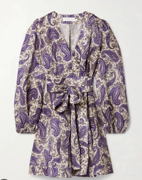 ZIMMERMANN DEVI DRESS, PURPLE PAISLEY WRAP, SIZE 2, GREAT CONDITION RRP $695