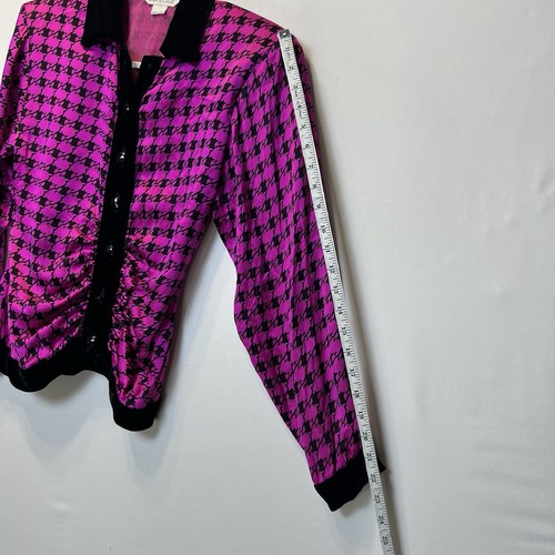 Oscar de la Renta Vintage 80s Blouse Womens sz 6 Pink Black Glam Rock Statement - Picture 10 of 10