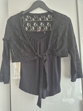Red Herring Black Maternity Lace Tie-Front Shrug Top over a Black Vest - Size 10