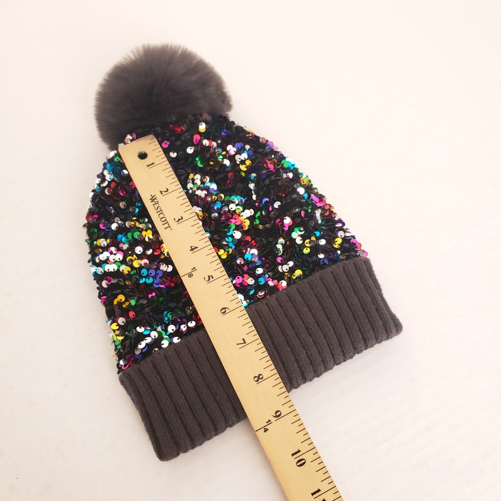 Dull Black Colorful Sequin Winter Beanie Bobble Hat
