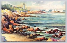 Seascape Watercolor Art by James Murray MA Lighthouse Sailboats Postcard