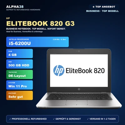 HP EliteBook 820 G3 · i5-6200U · 4GB · 500GB