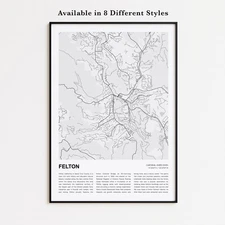 Felton City Map Print, California Travel Poster, Modern Map, Wall Decor Art