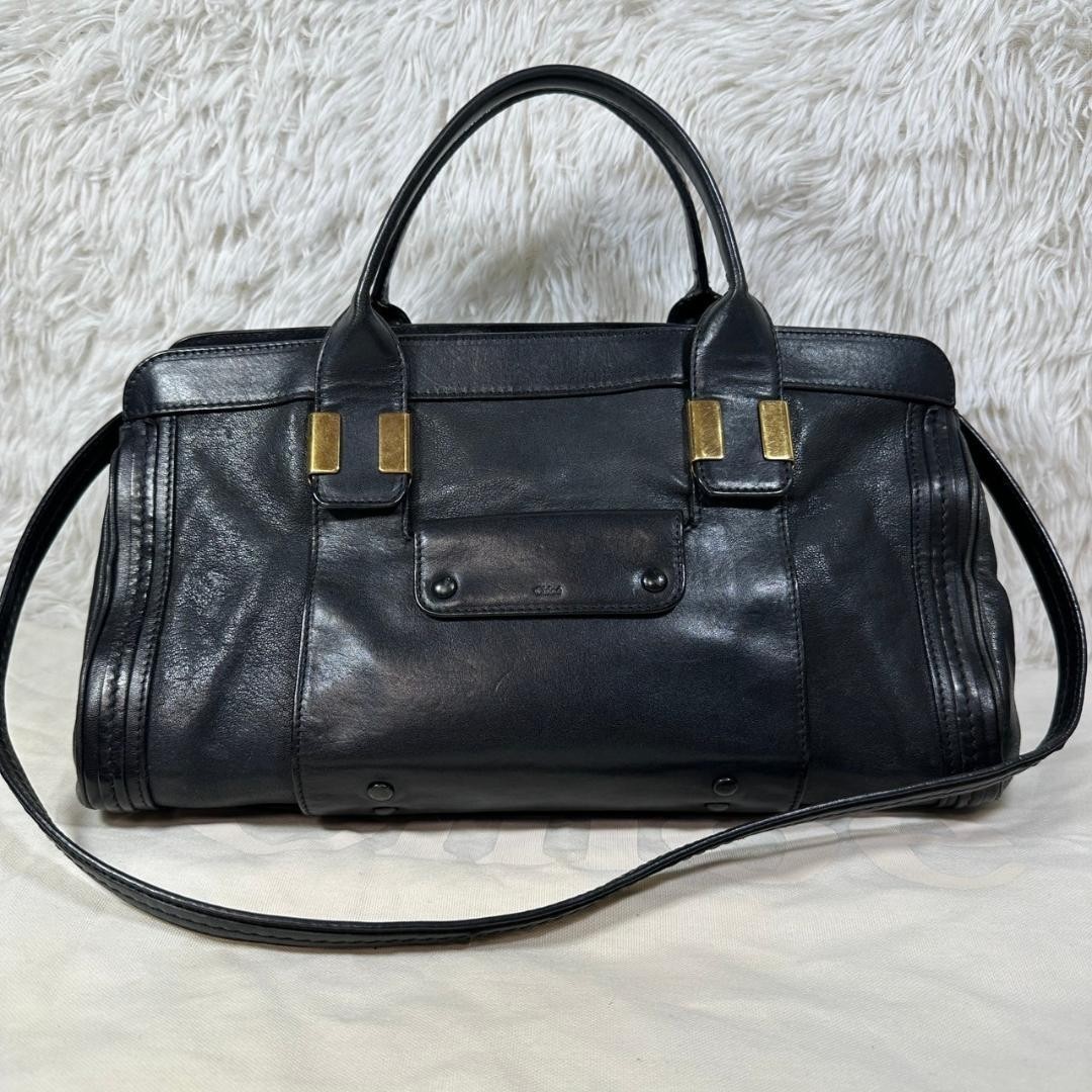 Chloe Genuine Leather Black Tote Shoulder Bag 2-Way Authentic Pre-Owned