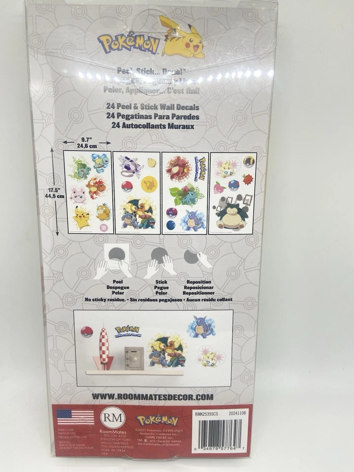 Calcomanías de pared Pokemon pelar y pegar - 24 compañeros de habitación - decoración de habitación para niños Foto 3 de 4