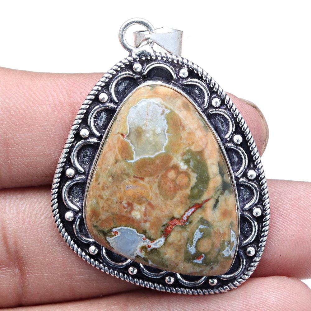 Rainforest Jasper Pendant Handmade Sterling Silver Jewelry 2 Inch
