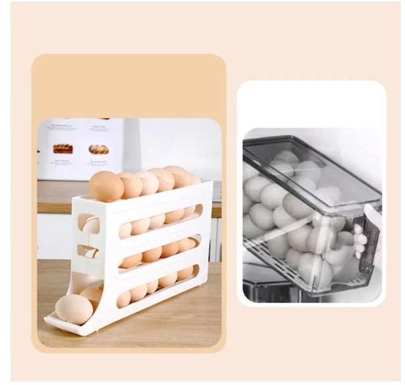 4Tier Roll down Refrigerator Egg Dispenser Auto Rolling Egg Holder Storage Rack - Image 4 of 4