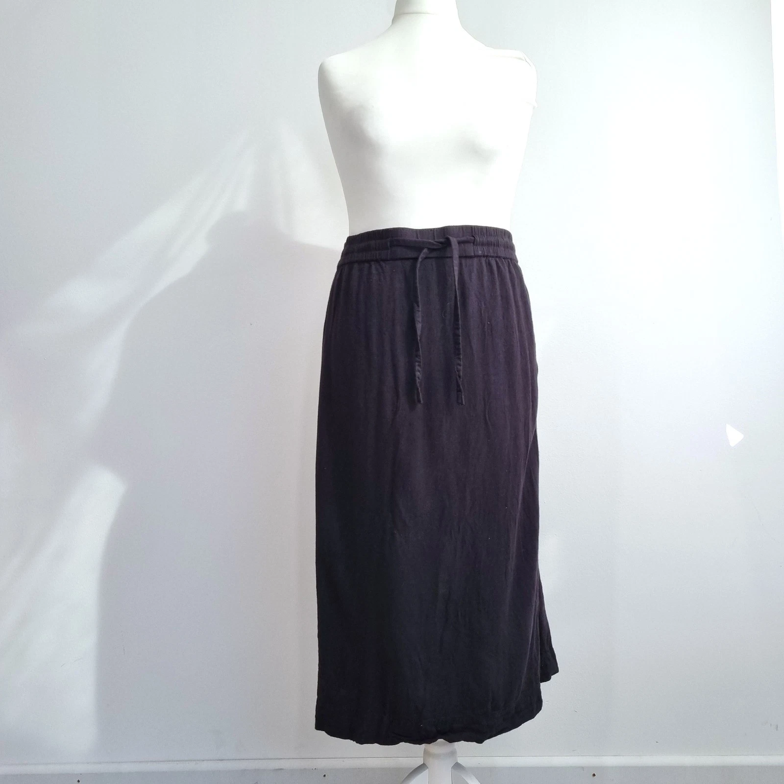 JD Williams Midi Skirt Plus Size UK 30 Linen Blend Elastic Waist Black Pockets