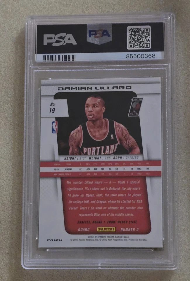 2013-14 Panini Prizm DAMIAN LILLARD #19 Red White & Blue Mosaic Prizm PSA 10 - Image 2 of 2