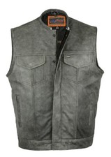 MEN'S COWHIDE LEATHER GRAY MOTORCYCLE VEST w/ GUN POCKETS - UMA23