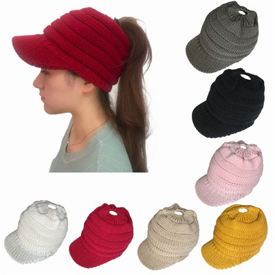 winter hat with bun hole