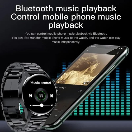 Smartwatch Uomo quadrante tondo Chiamate sport Bluetooth Orologio Total Balck - Afbeelding 17 van 22
