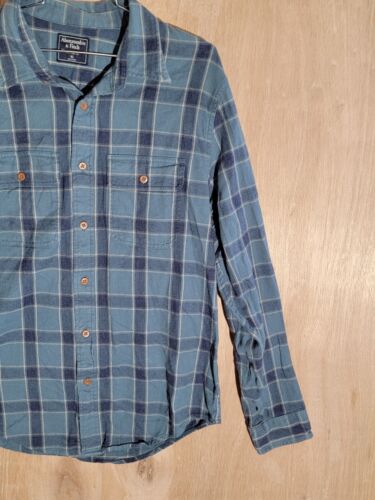 abercrombie & fitch flannel shirt mens size XL long sleeve collard plaid blue - Picture 3 of 8