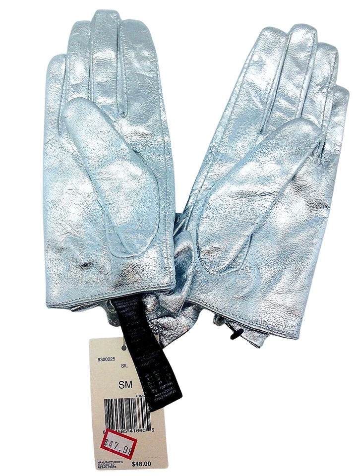 Women's GUESS Silver Leather Evening Dress Gloves - Elegant Driving Style - Image 2 of 3