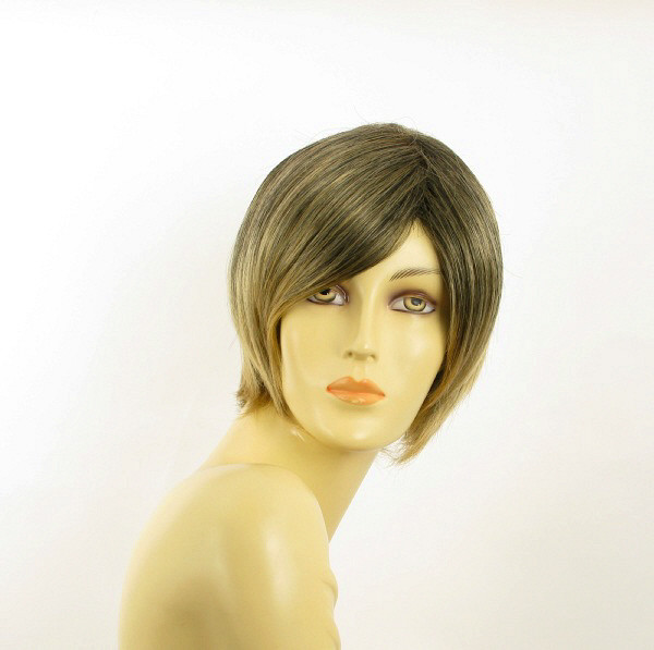 Perruque courte femme châtain méché doré Cecilia - Coupe pixie naturelle