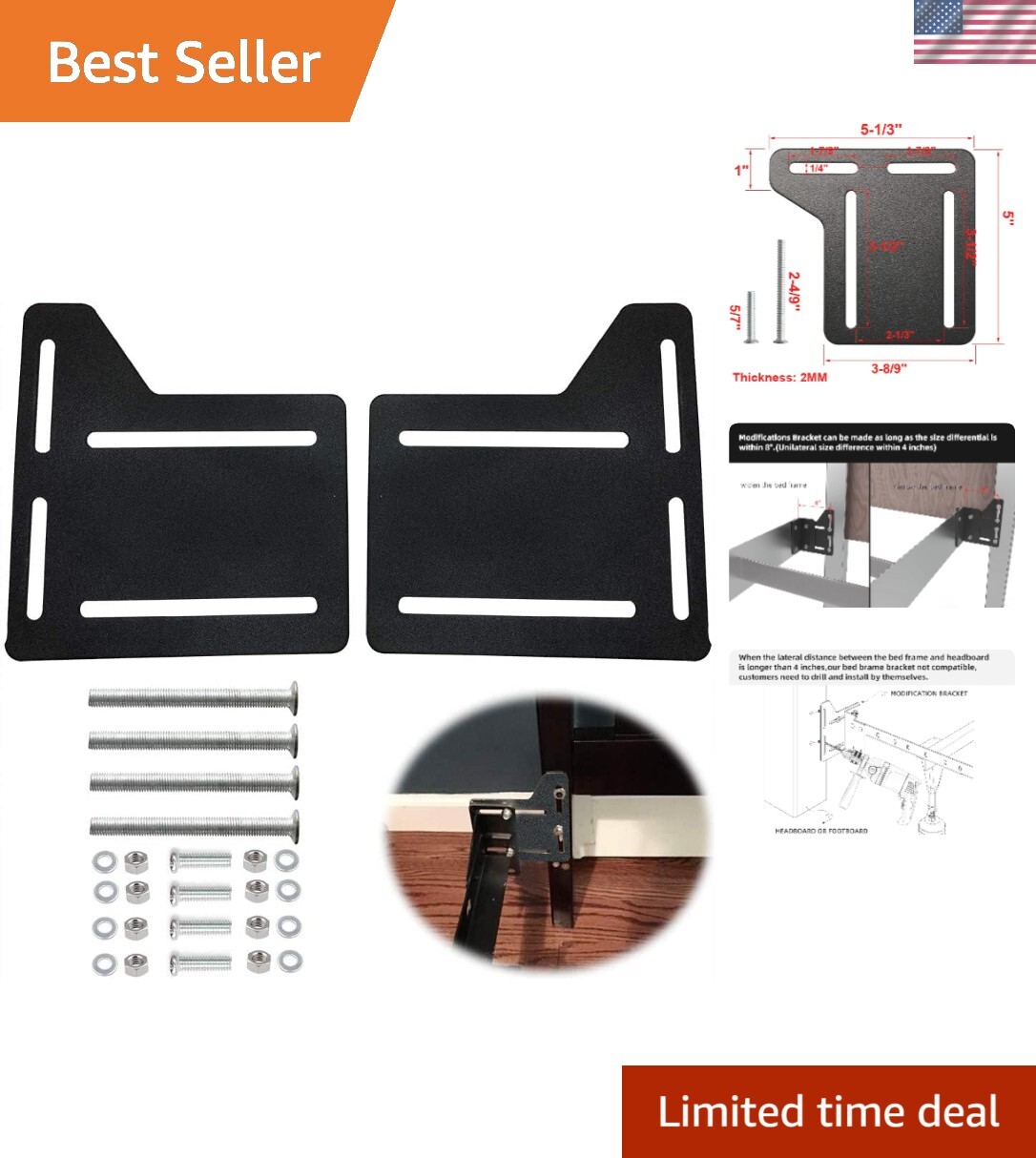 Universal Headboard Bracket Set for Custom Bed Frame Mounting-image