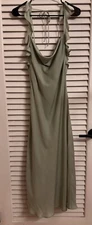 Grade & Gather Green Slip Dress Back Tie Bow And Ruffled  Straps Women’s Large