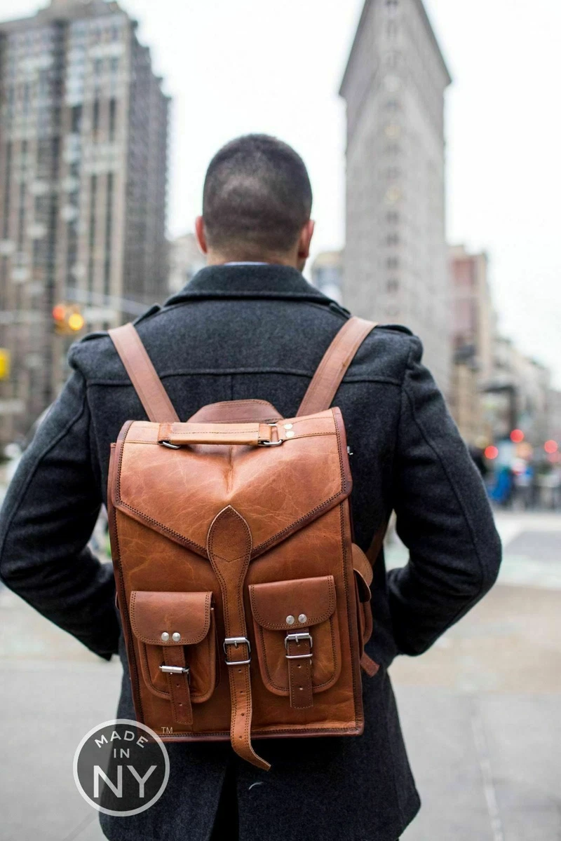 Leather Backpack Bag Men Travel Laptop School Shoulder Rucksack Brown  Daypack