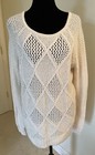 American Eagle Women Creamy White Pullover Sweater Size M Open Knit Cotton/wool