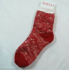 Womans Davco Double Layer Brick Red White Slipper Socks Sz 9-11 Cozy Fuzzy Cuff