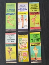 (6) SEXY 1950s VINTAGE Matchbook Covers Pinup Girls Mennen Aftershave Man Stuff