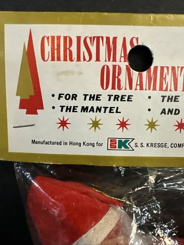 Kresge Kmart Vintage Weihnachtsmann Weihnachtsschmuck Kunststoff beflockt Neu in Verpackung Neu aus altem Lagerbestand cool - Bild 3 von 18