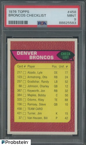 1976 Topps Football #458 Denver Broncos Checklist PSA 9 MINT | eBay