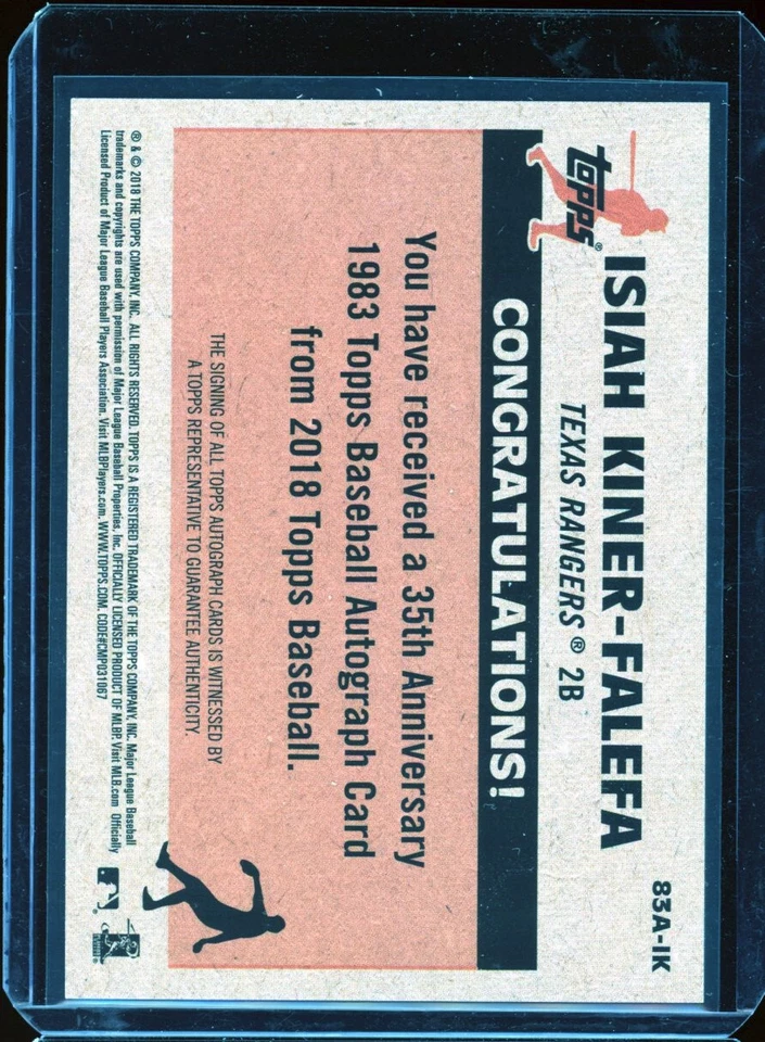 2018 Topps ISIAH KINER-FALEFA rookie RC autograph AUTO blue jays - Image 2 of 2