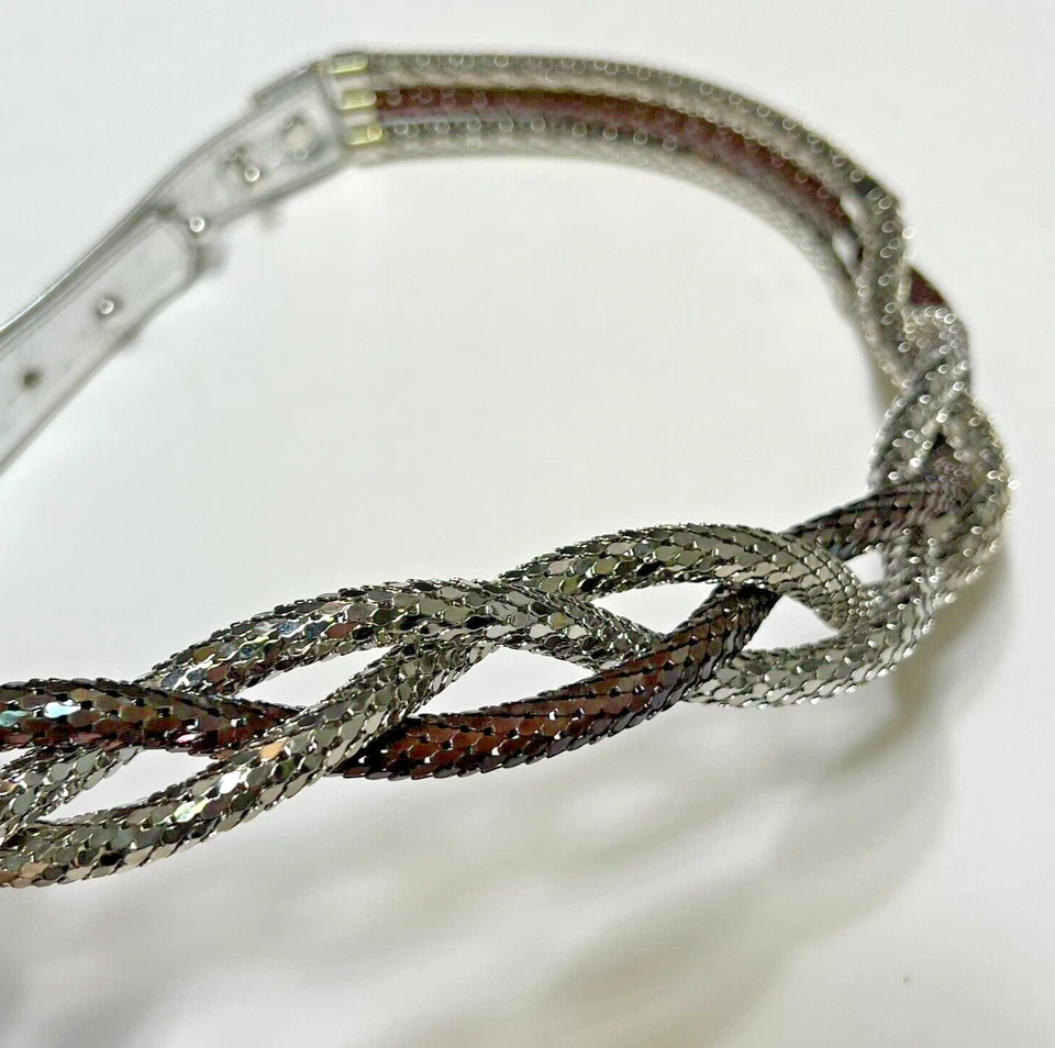 Cinturón De Colección WHITING & DAVIS Plata y Bronce Dos Tonos Trenzado Metal Cuero Malla Foto 3 de 4