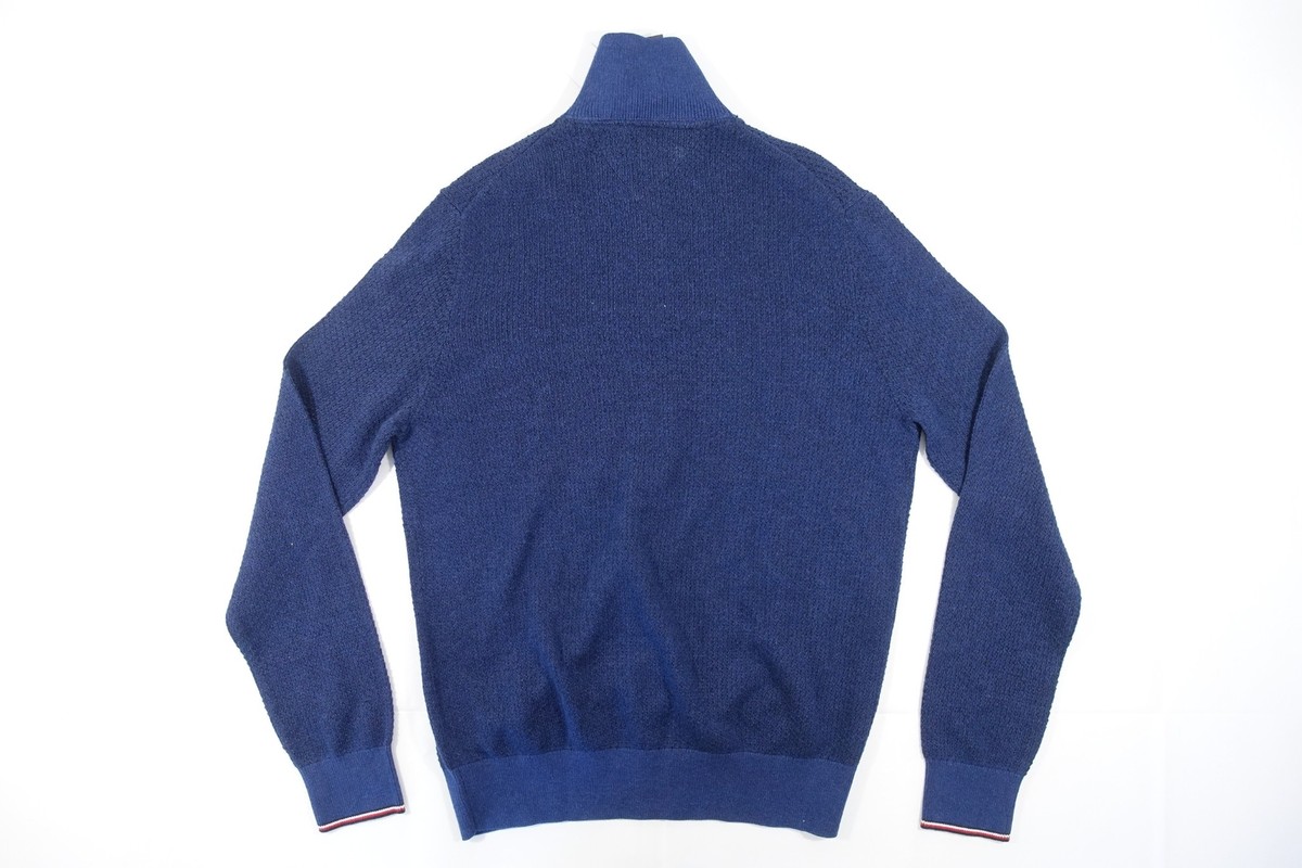 TOMMY HILFIGER 78J6537 NAVY BLUE WOVEN HALF ZIP MOCK NECK SWEATER  