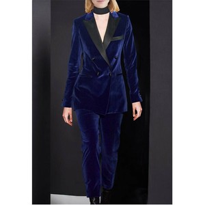 womens navy velvet trousers